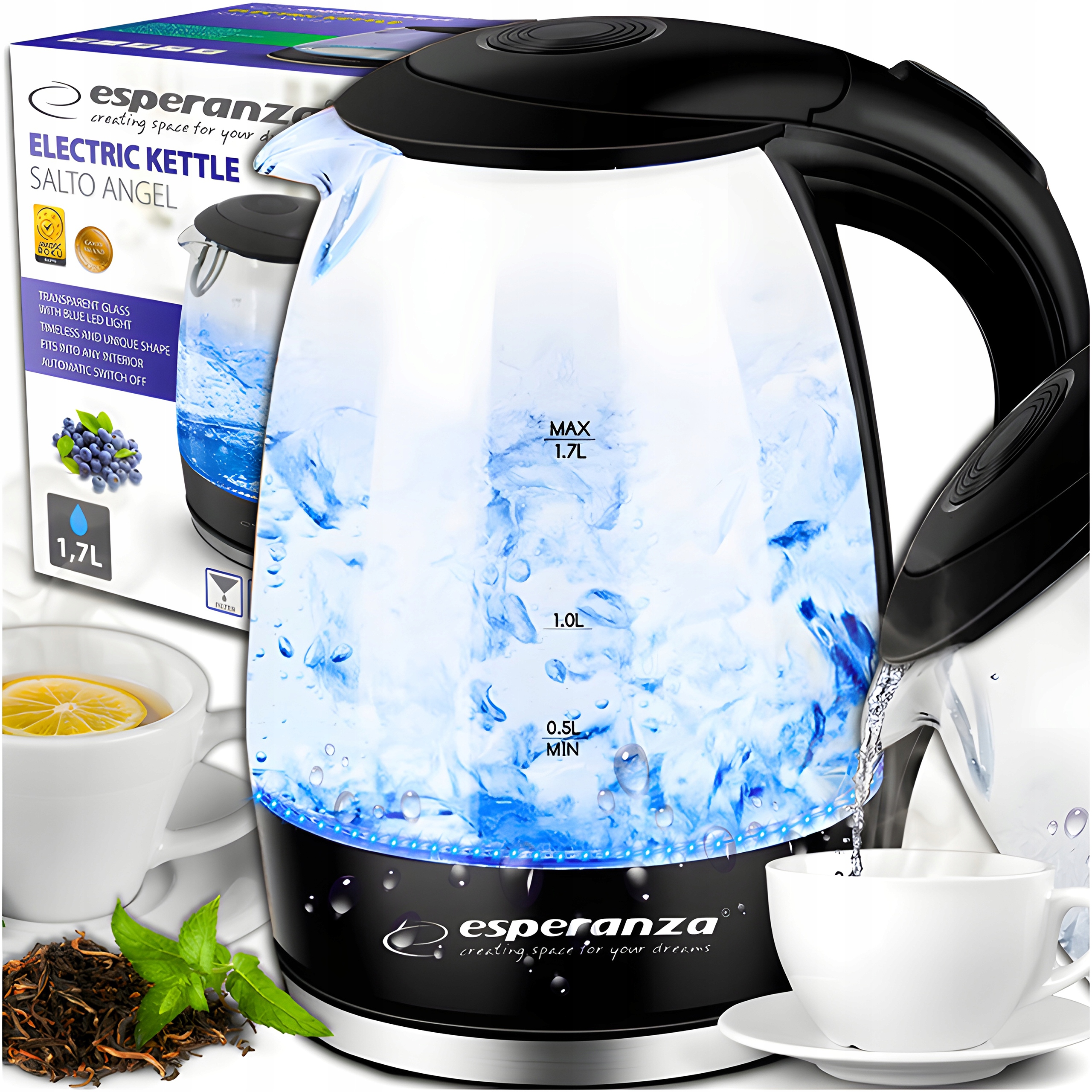 Esperanza Salto Angel rýchlovarná kanvica 2200 W 1,7 l čierna